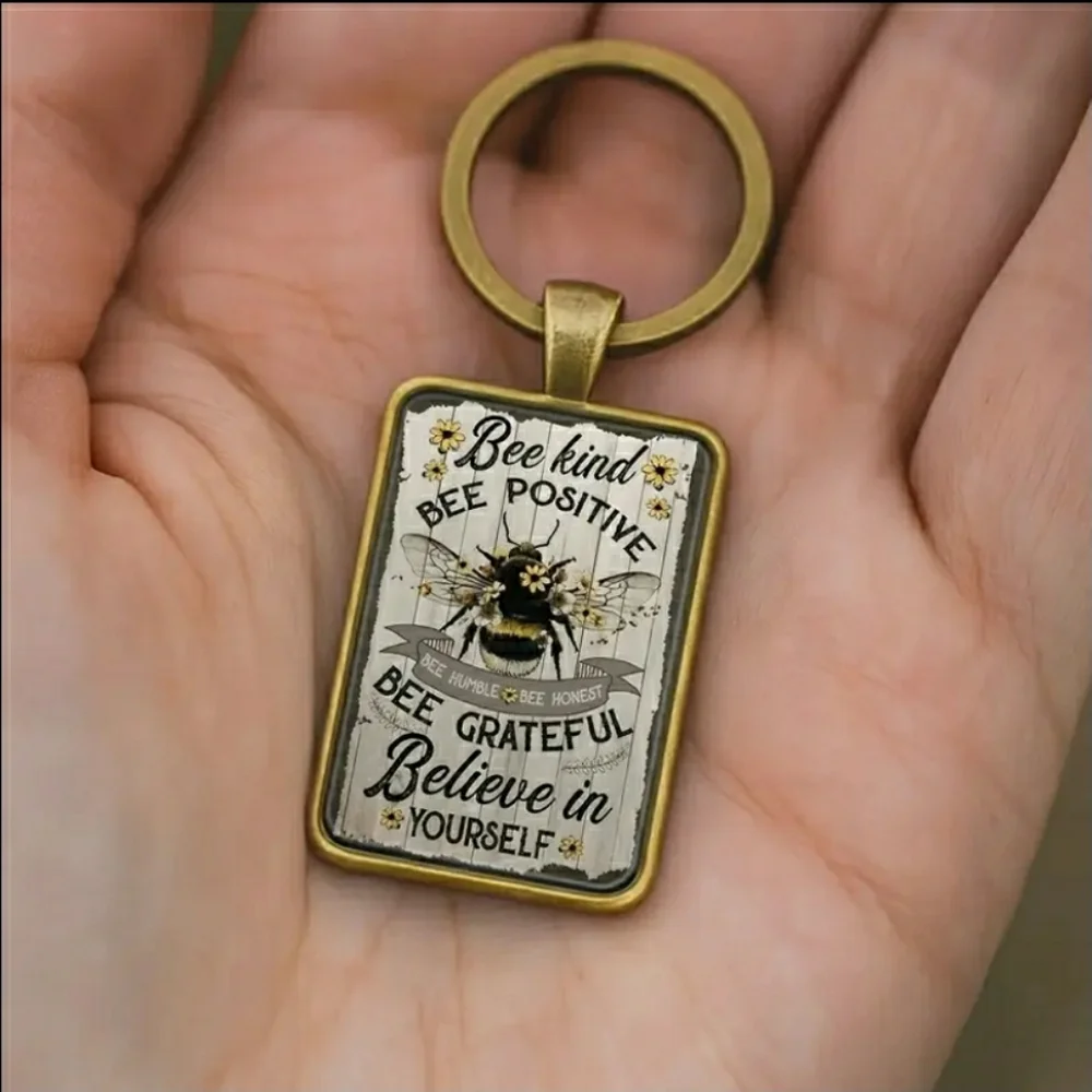 Gold 'Bee Kind' 'Bee-Positive' 'BELIEVE IN YOURSELF' Key Chain
